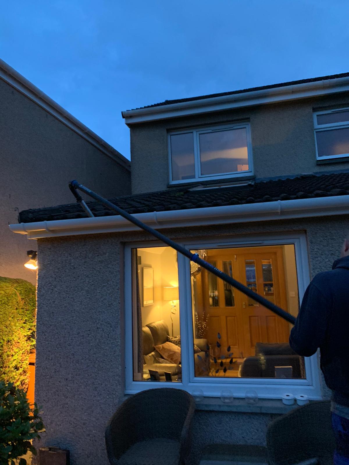 Exterior Cleaning Services Ltd sky vac in action cleaning gutters in Duloch