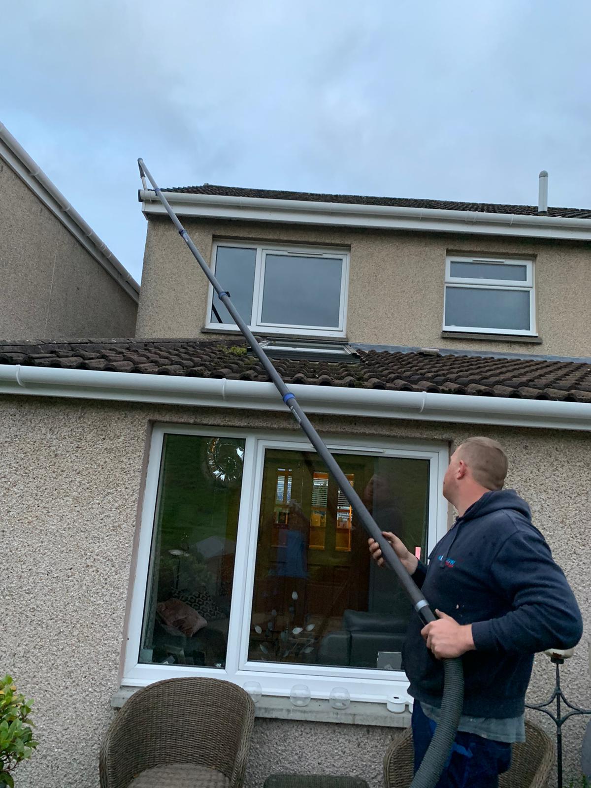 Exterior Cleaning Services Ltd sky vac in action cleaning gutters in Kirkcaldy